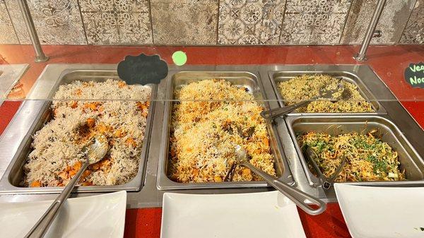 Thursday evening buffet: paneer pulao, dum biryani, gongura rice, Veg Noodles