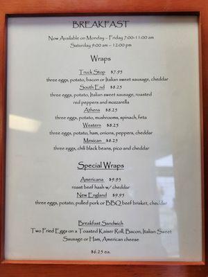 Breakfast menu