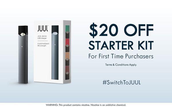 Starter JUUL device with 4 pod (Mango, Cool Mint, Creme Brûlée, Virginia Tobacco) for $30.99 (LIMITED TIME OFFER)