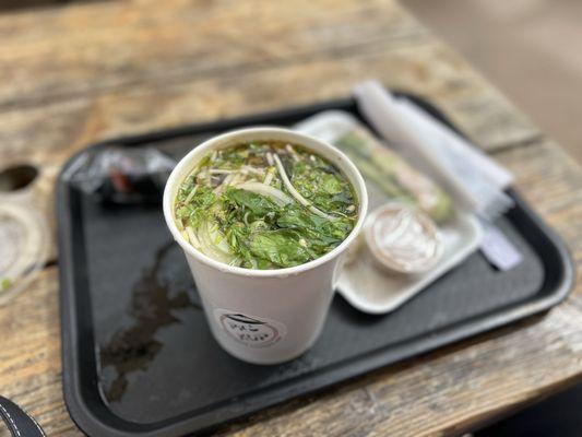 Pho cup with brisket and beef broth