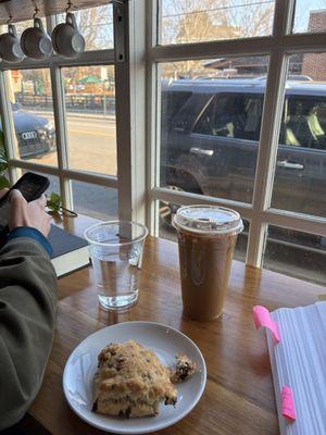 Dark chocolate strawberry scone & almond milk latte