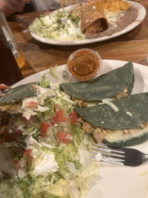 Blue corn quesadillas with chicken