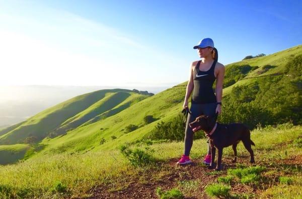 Angel and her chocolate labrador, Stella on Mount Diablo.