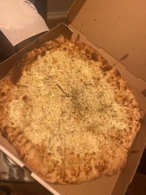 Large White Pizza 17.65 / 24.95 olive oil, mozzarella, provolone, ricotta, romano cheese, garlic, oregano & parsley