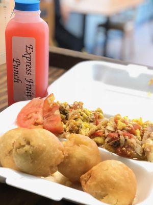 Ackee and Salt Fish w/ Fried Dumplings + Fresh Pressed Fruit Punch