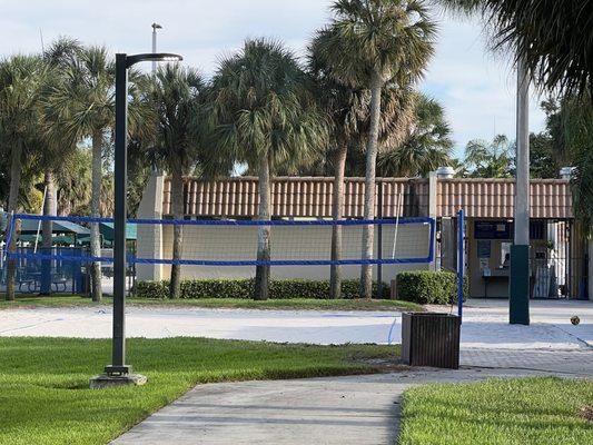 Sand volleyball court.