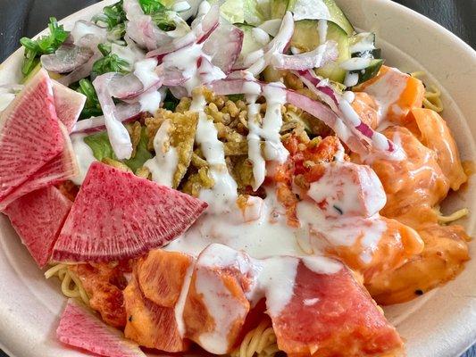 Salmon and tuna poke bowl