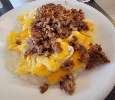 Sausage, egg, cheese, grits... so good!