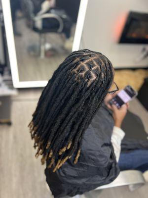 Wash, retwist, and style on medium locs