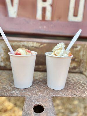 Cherry ice cream and peach ice cream