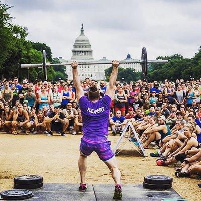 Demoing a perfect clean and jerk for competitors in Washington DC.