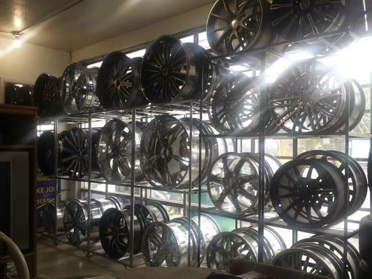 Some of the rims displayed at their shop. They can get you anything you want though