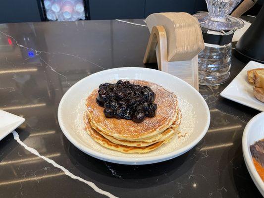 Blueberry pancak on display.