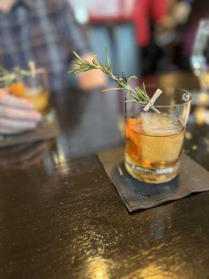 Midnight in the Pines cocktails with charred rosemary (done at the table)