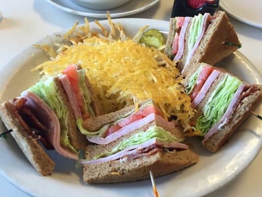 Club sandwich with hash browns. Very good!