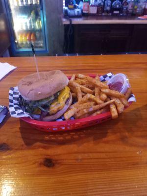 Delicious bacon cheeseburger w tons of crispy fries lunch special for $7.99...yes please