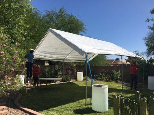 They assembled the tent and were very efficient