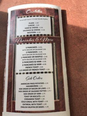 Breakfast menu