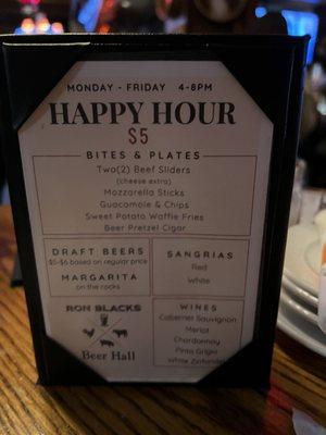 Happy hour menu