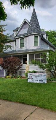 Roof system completed with a turret. La Grange, Illinois.