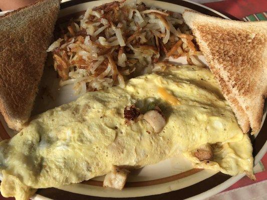 Omelette with white bread and fried potato