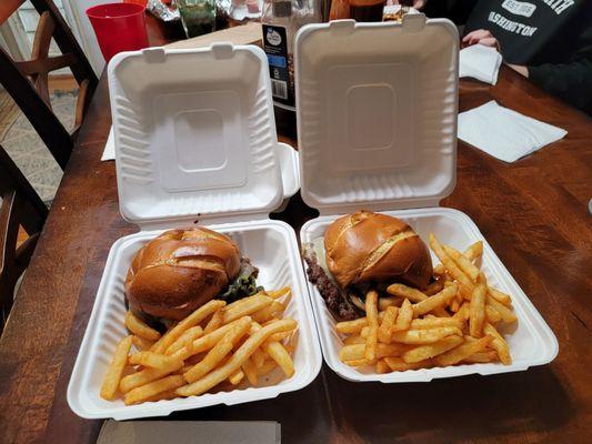 Hellapeño burger for me, shroom and Swiss for my wife.