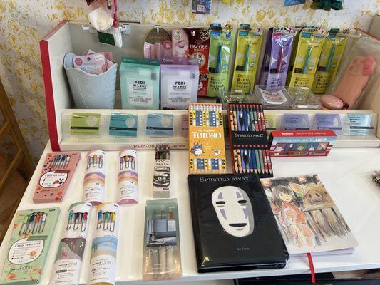 They have limited edition uni one gel pens, and Ghibli notebooks, pencils, erasers, and even postcards!