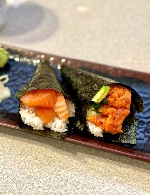 Salmon and Spicy Tuna Hand Rolls