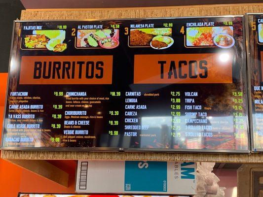 Burrito & Taco Menu