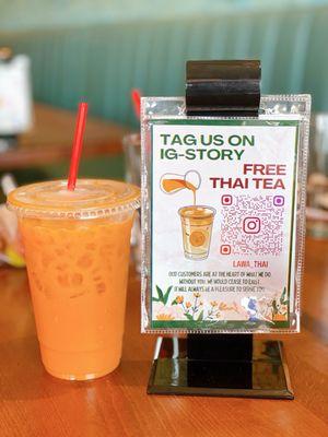 Share the photos and tag it on Instagram then you'll get a free Thai tea.