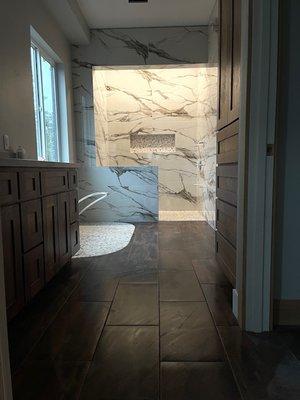 Large porcelain tile master shower Lake Tapps