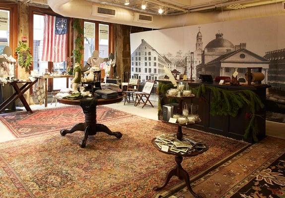 interior with wall graphic of old faneuil hall