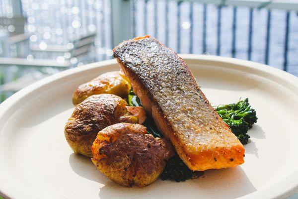 NEW RESTAURANT MENU ITEM - 
Faroe Island Salmon: baby broccoli / crispy potato / brown sugar rub