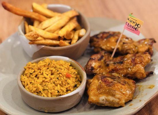 Mango & Lime 3 pc. Chicken Thighs + 2 sides (Portuguese Rice and Fries)