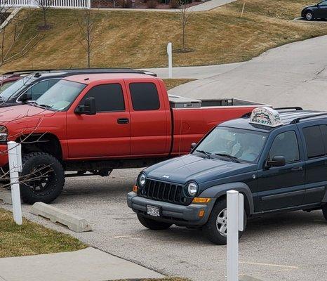 Many spots nearby, didnt need to block 2 handicap spaces and the walkway.