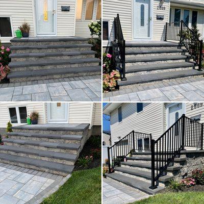 New steps deserve new railings. Before and after we installed 36" outdoor aluminum railings in Bellmore, NY.