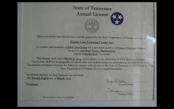 State of Tennessee Annual License