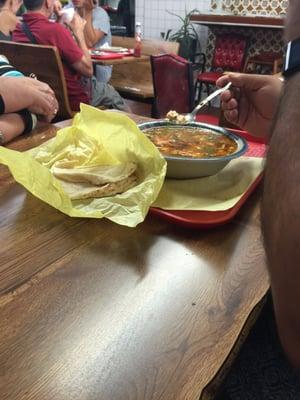 Menudo and homemade tortillas