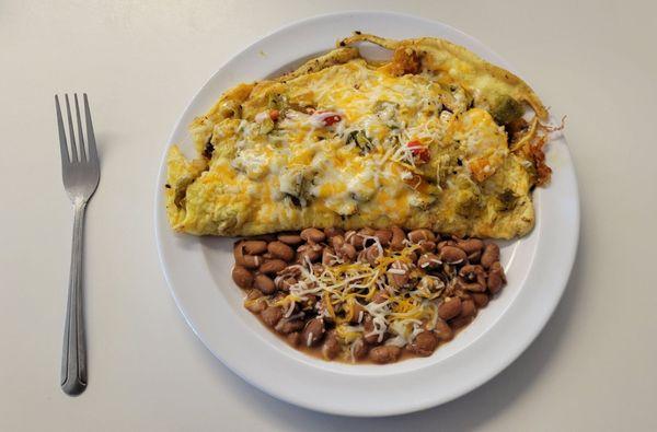 Bacon, Cheddar, and Green Chile Omelet