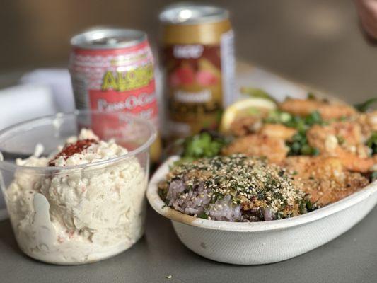 Kahuku shrimp, Mac salad