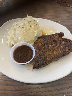 Main course. The garlic mashed potatoes are a big hit.