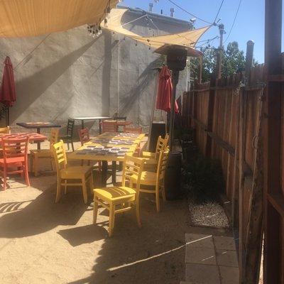 Beautiful patio.  Fence blocks the wind