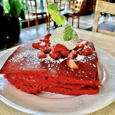 Red velvet pancakes