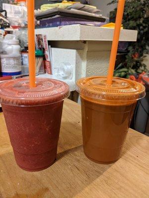 Power Play smoothie and Tumeric Glow veggie juice