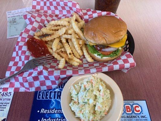 Cheeseburger fries and slaw