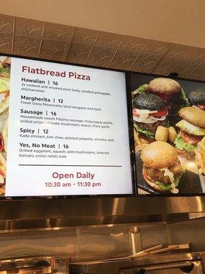 Flatbread pizza choices from Ono's Burgers.