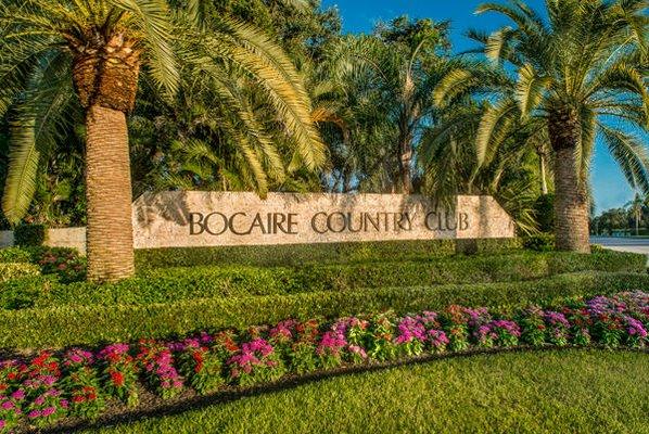 Front entrance to Bocaire Country Club, with 24/7 gated, manned security.