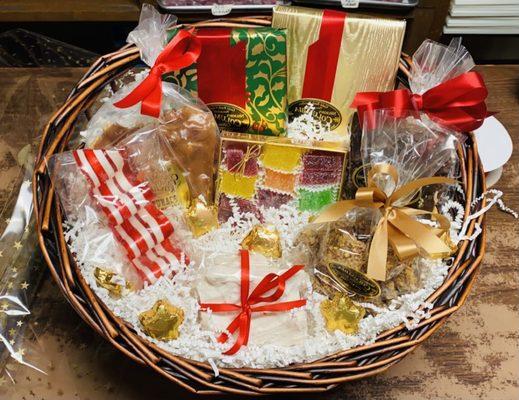 This is a photo of one of the baskets they made, but it was wrapped in cello wrap and tied with a cute red bow