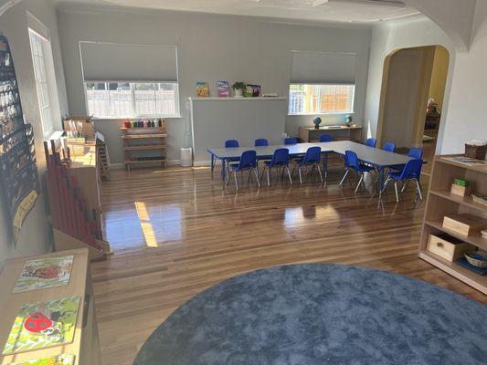 Montessori materials and main room.