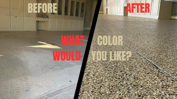 Before and after epoxy floor coating system